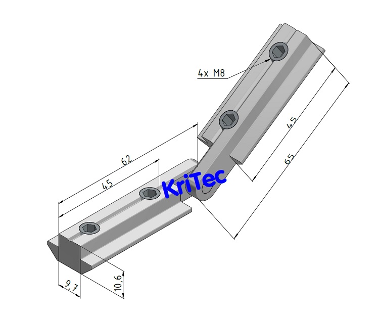 KriTec Gehrungsverbinder 10 für Nut 10 oben und unten