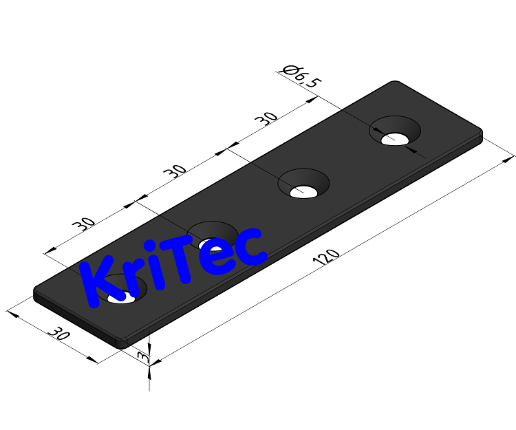 KriTec Lasche 6 120x30x3 schwarz pulverbeschichtet, mit Senkungen