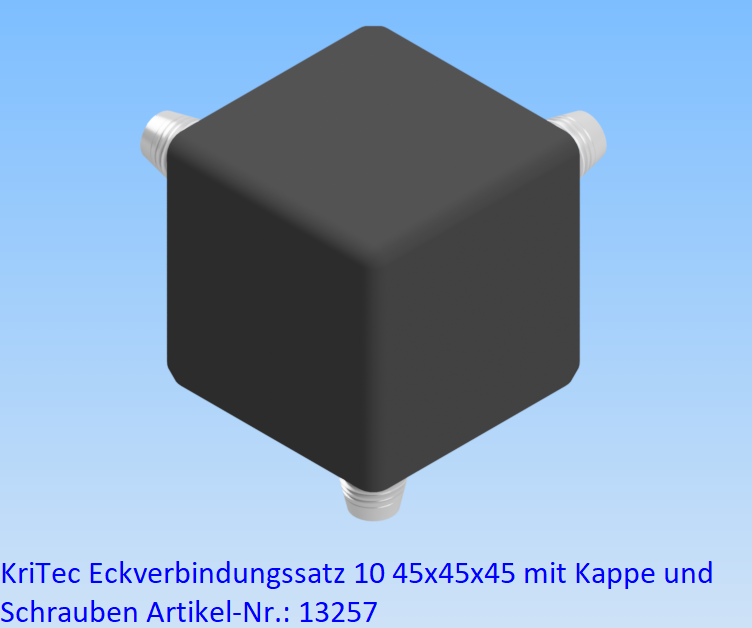 KriTec Eckverbindungssatz 10 45x45x45 mit schwarzer Kappe und Schrauben