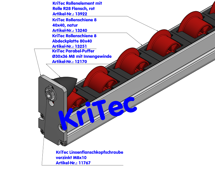 KriTec Rollenelement D28 mit Rolle R28 Flansch, rot
