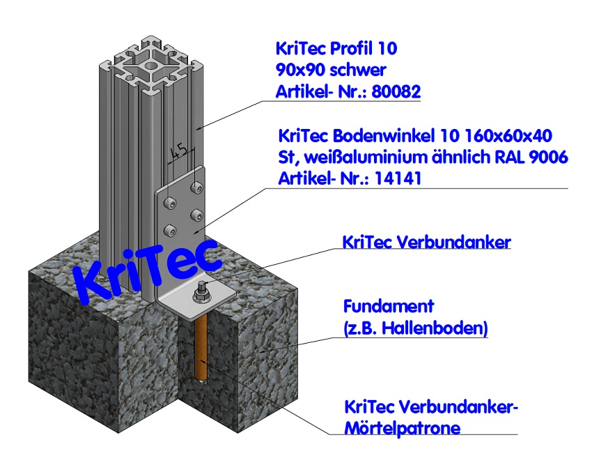 KriTec Bodenwinkel 10 160x60x80 St, weißaluminium ähnl. RAL 9006