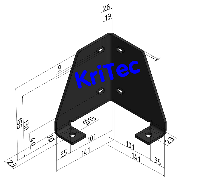 KriTec Bodenadapter einspurig Innen-/ Außenecke für Profil 10 40x40, schwarz