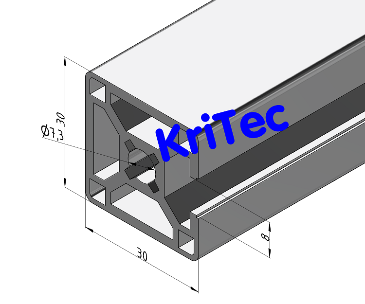 KriTec Profil 8 30x30 3N (3 Nuten geschlossen, 1 Nut offen)