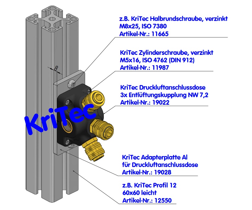 KriTec Druckluftanschlussdose 3x Entlüftungskupplung NW 7,2