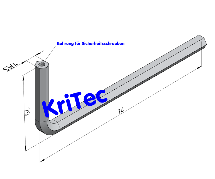 KriTec Winkelschraubendreher SW4 mit beidseitiger Bohrung für Sicherheitsschrauben