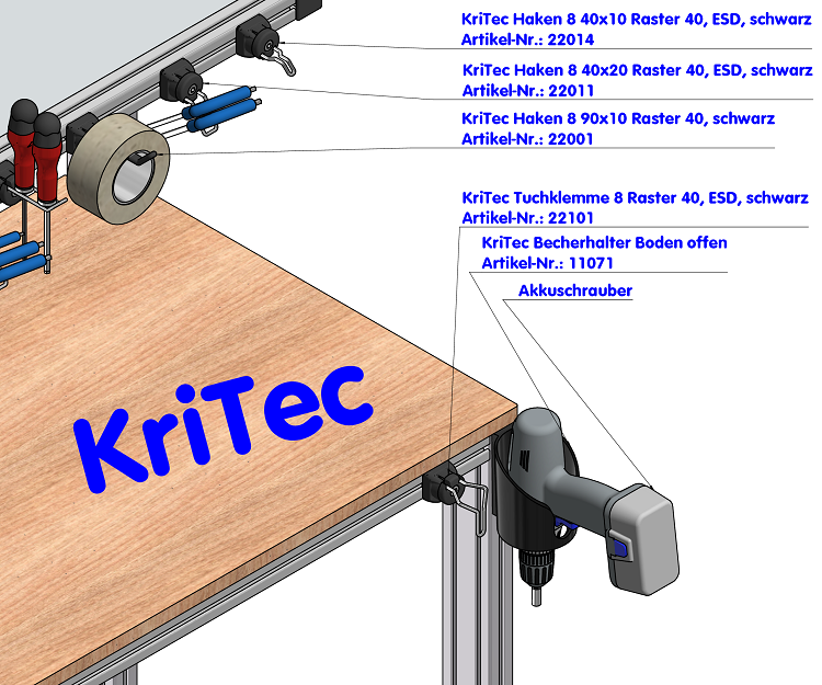 KriTec Haken 8 40x10 Raster 40, ESD, schwarz