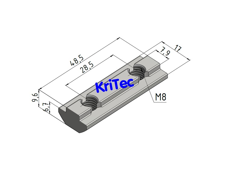 KriTec Doppelnutenstein 8 St 2x Gewinde M8 schwer/ einschiebbar, L=48,5mm