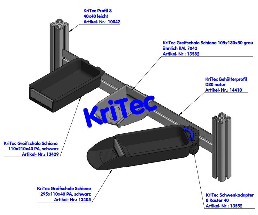 KriTec Schwenkadapter 10 Raster 40 inkl. Bef.-Satz