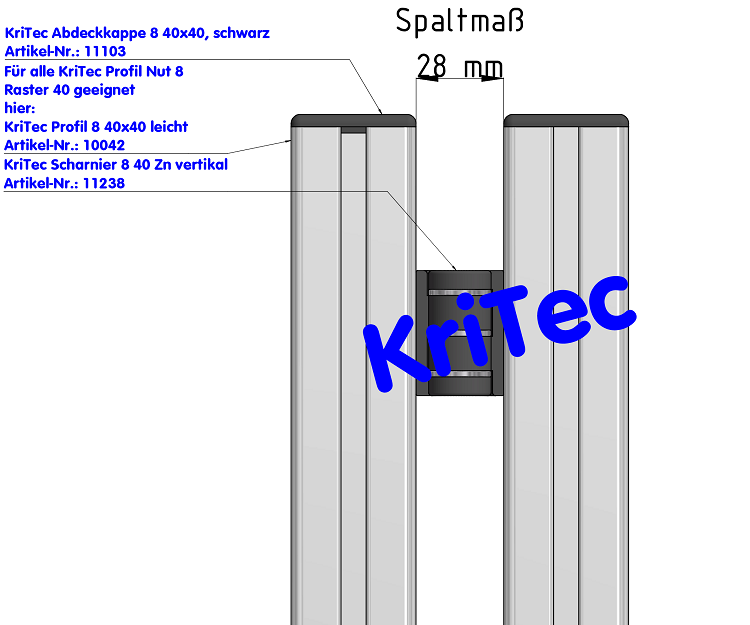 KriTec Scharnier 8 40 Zn vertikal