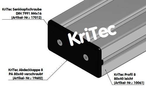 KriTec Abdeckkappe 8 PA 80x40 verschraubt inkl. Schrauben