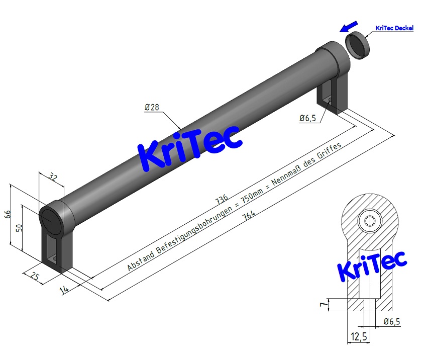 KriTec Rohrgriff Zn/ Al gerade 750mm