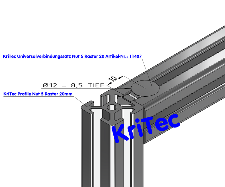 KriTec Universalverbindungssatz Nut 5 Raster 20, verzinkt und rostfrei