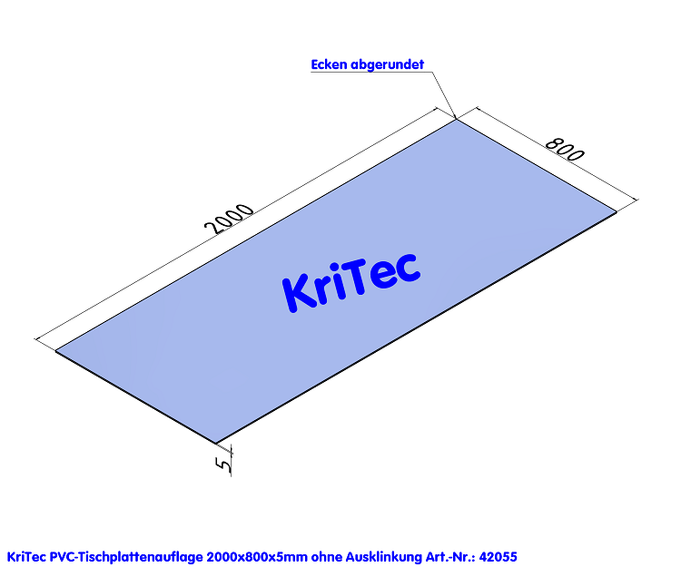 KriTec PVC-Tischplattenauflage 2.000x800x5mm transparent ohne Ausklinkungen