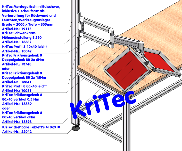 KriTec Friktionsgelenk 8 80x40 vertikal 6 Nm