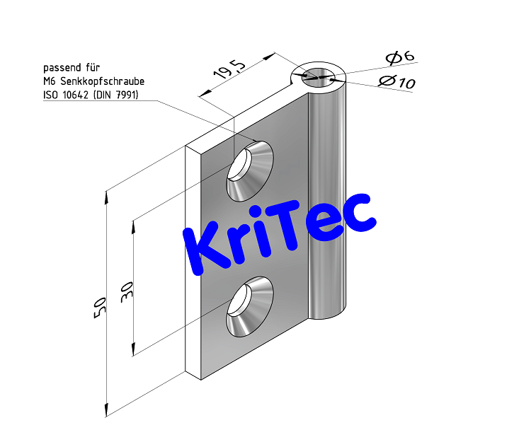 KriTec Scharnierhälfte 6 30 innenliegend, eloxiert