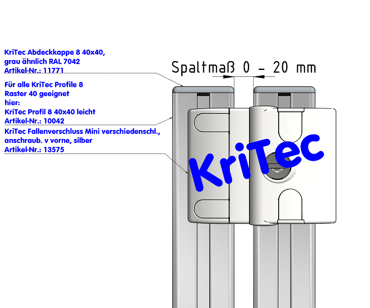 KriTec Fallenverschluss Mini verschiedenschliessend, anschraubbar von vorne, silber