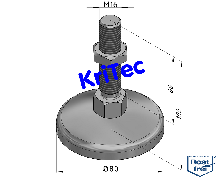 KriTec Stellfuß VA 80 M16x66, rostfrei