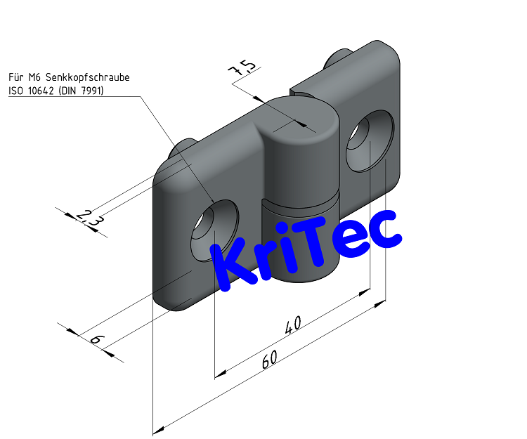 KriTec Scharnier 8 PA, rechts, grau