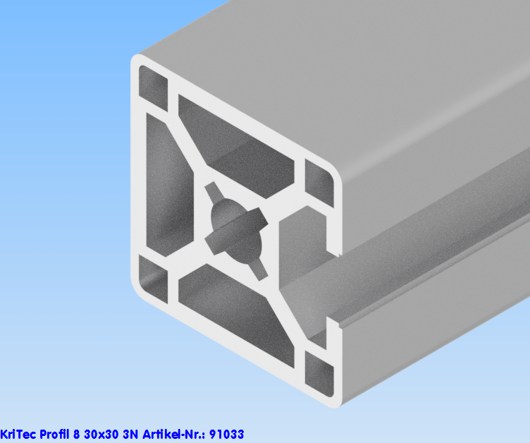 KriTec Profil 8 30x30 3N (3 Nuten geschlossen, 1 Nut offen)