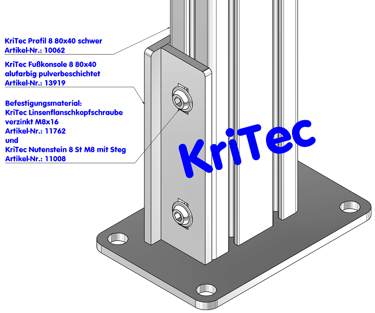 KriTec Fußkonsole 8 80x40 alufarbig pulverbeschichtet