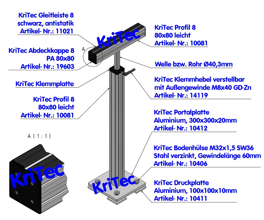KriTec Bodenhülse M32x1,5-60mm lang verzinkt