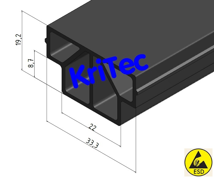 KriTec Gleitleiste antistatisch, schwarz für Rollenschiene 8 40x40