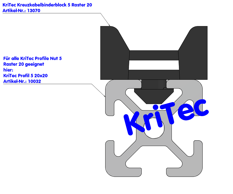 KriTec Kreuzkabelbinderblock 5 Raster 20, schwarz