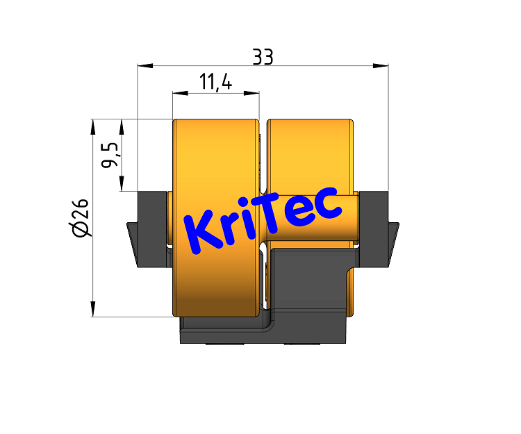 KriTec Rollenelement D28 mit Rolle H26 gelb ähnl. RAL 1003