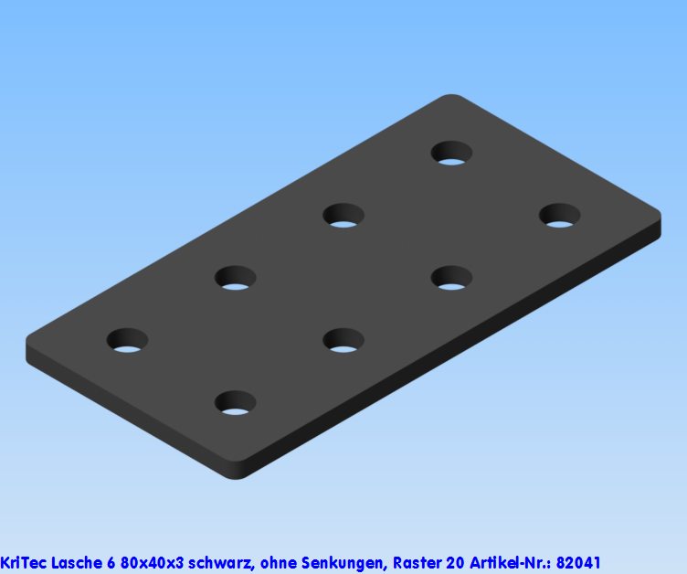 KriTec Lasche 6 80x40x3 schwarz, ohne Senkungen, Raster 20