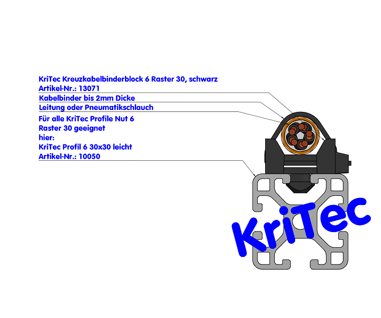 KriTec Kreuzkabelbinderblock 6 Raster 30, schwarz