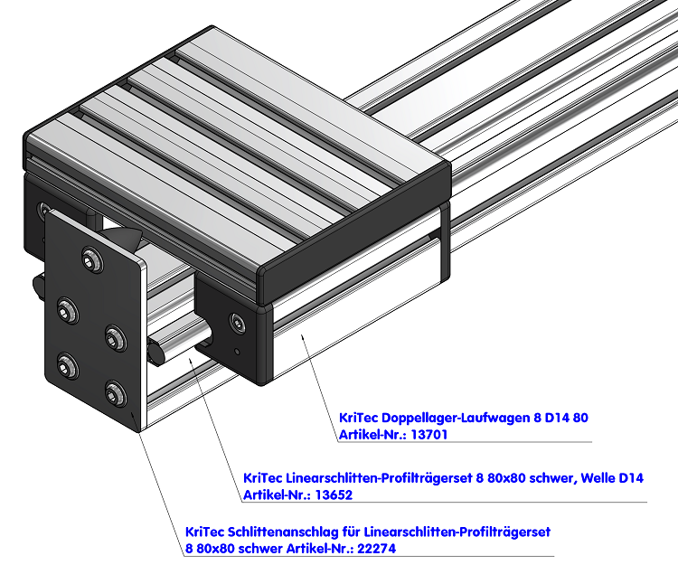 KriTec Schlittenanschlag für Linearschlitten-Profilträgerset 8 80x80 schwer