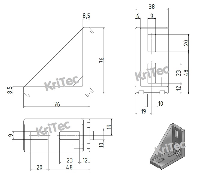 KriTec Alu-Druckgusswinkel 10 AL 80x80x40