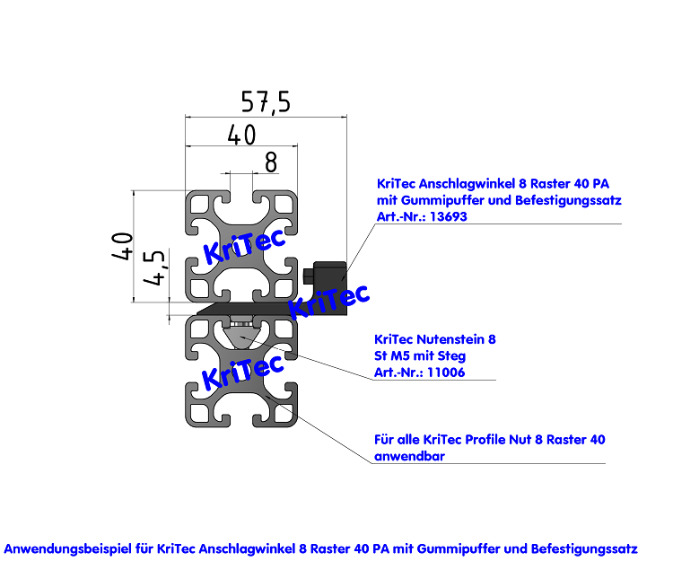 KriTec Anschlagwinkel 8 Raster 40 PA mit Gummipuffer