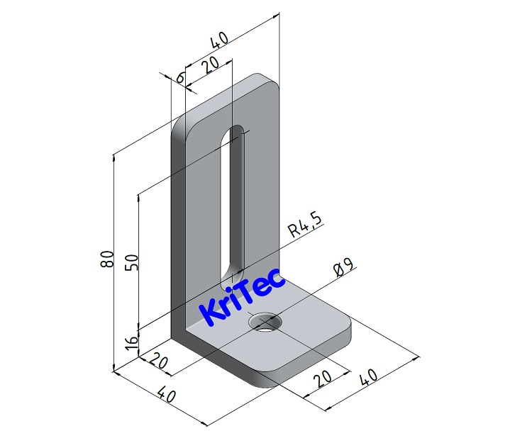 KriTec Stahlwinkel 8 80x40x40x5 schwer mit Langloch, verzinkt