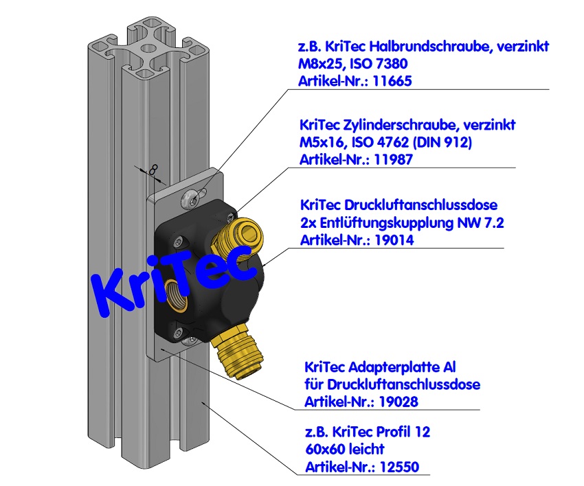 KriTec Druckluftanschlussdose 2x Entlüftungskupplung NW 7,2