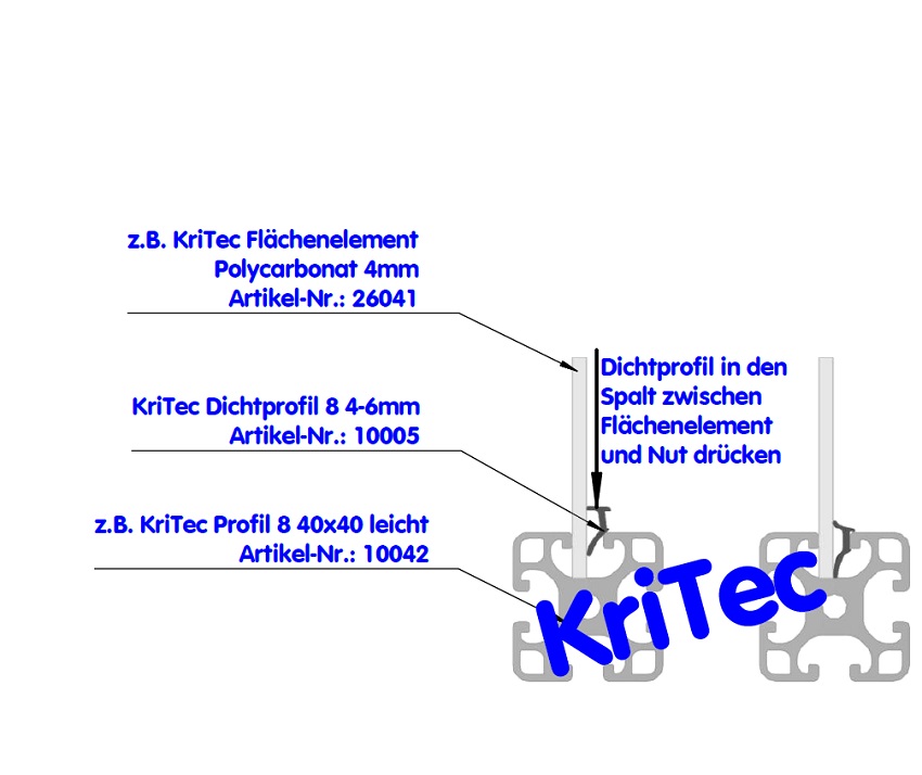 KriTec Dichtprofil 8 Raster 40, 4-6mm, Standard, schwarz