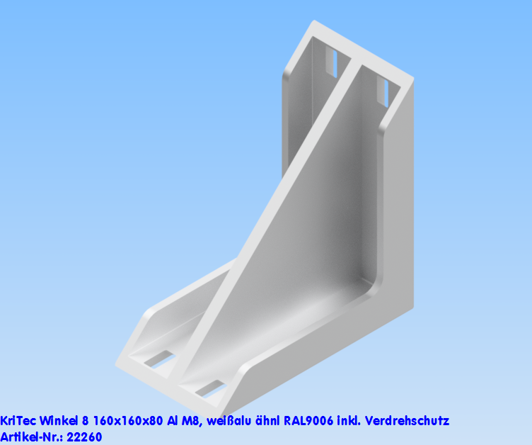 KriTec Winkel 8 160x160x80 Al M8, weißaluminium ähnlich RAL 9006 inkl. Verdrehschutz