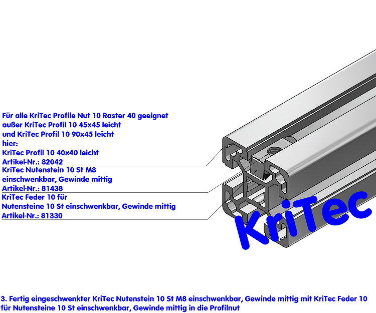 KriTec Nutenstein 10 St einschwenkbar, Gewinde mittig