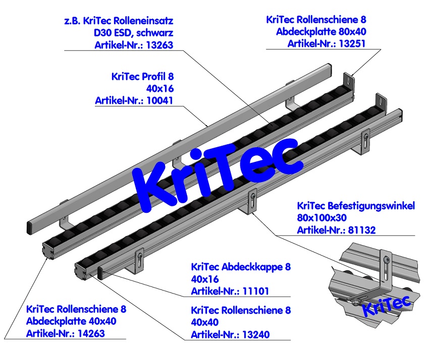 KriTec Abdeckkappen 8 Raster 40 schwarz