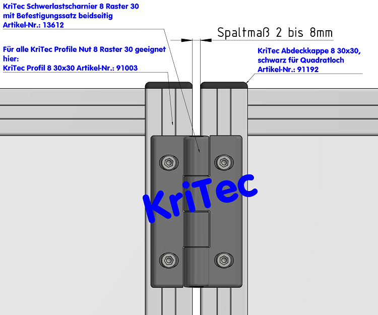 KriTec Schwerlastscharnier 8 Raster 30