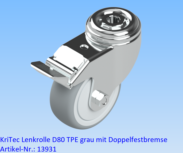 KriTec Lenkrolle D80 TPE grau mit Doppelfestbremse