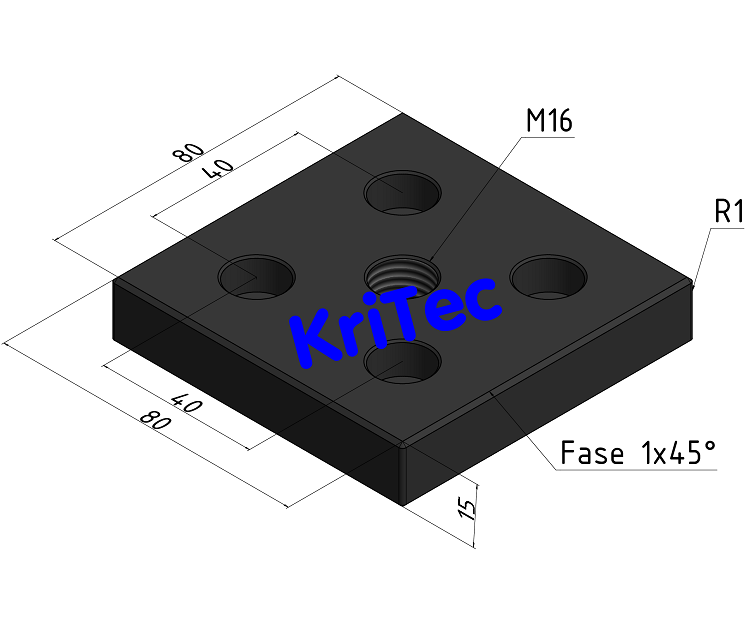 KriTec Transport- und Fußplatte X 8 80x80, M16, schwarz ähnlich RAL 9005 matt