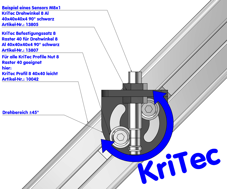 KriTec Drehwinkel 8 Al 40x40x40x4 90° schwarz
