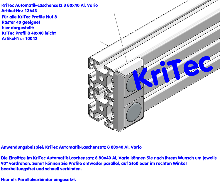 KriTec Automatik-Laschensatz 8 80x40 Al, Vario
