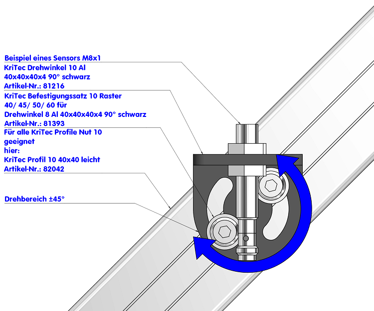 KriTec Drehwinkel 10 Al 40x40x40x4 90° schwarz