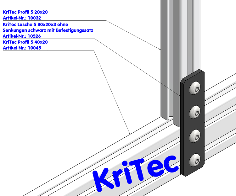 KriTec Lasche 5 80x20x3 schwarz, ohne Senkungen
