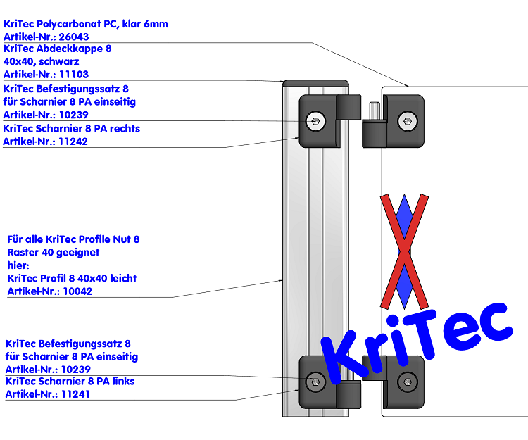 KriTec Scharnier 8 PA, links, schwarz