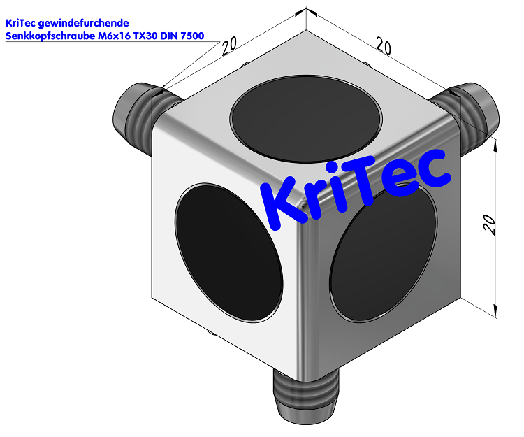 KriTec Würfelverbindungssatz 6 20x20x20 Eck 3D inkl. 3 Abdeckkappen schwarz