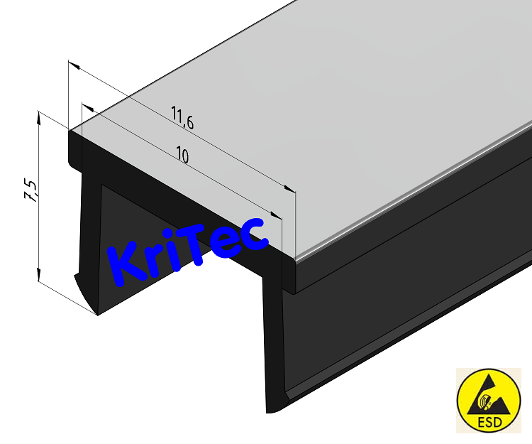 KriTec Abdeckprofil 10 Raster 40, 45, 50 PP schwarz Sichtfläche alufarbig geprägt, ESD
