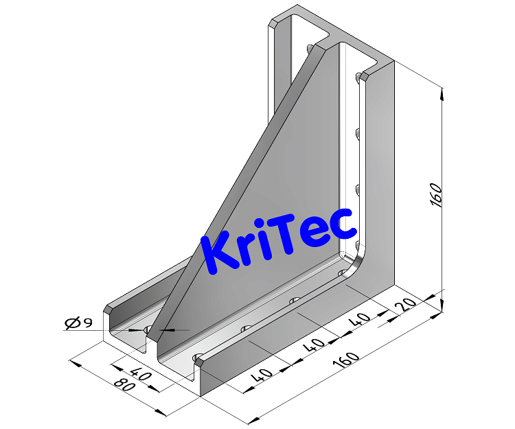 KriTec Winkel 8 160x160 M8, Grauguss, weißaluminium ähnlich RAL 9006